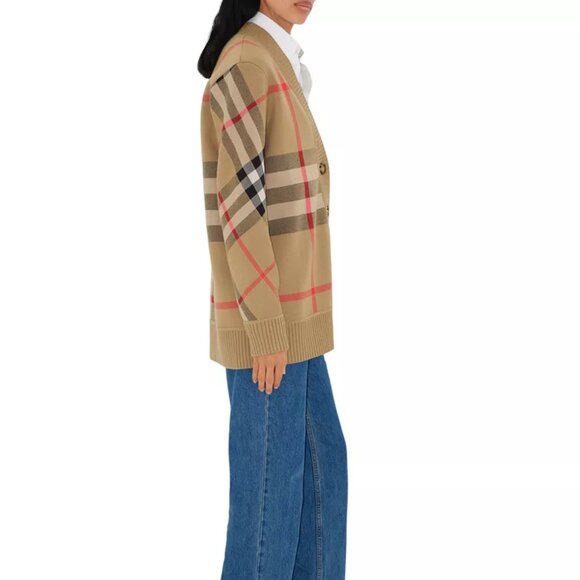 BURBERRY Check Wool Blend Cardigan - Picture 4 of 13